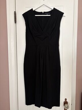 Banana Republic Black V-Neck Midi Dress with Pleated Waist